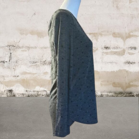 Ann Taylor LOFT Women Gray V-Neck Polka Dot Stretch Long Sleeve Size Small - Picture 2 of 4